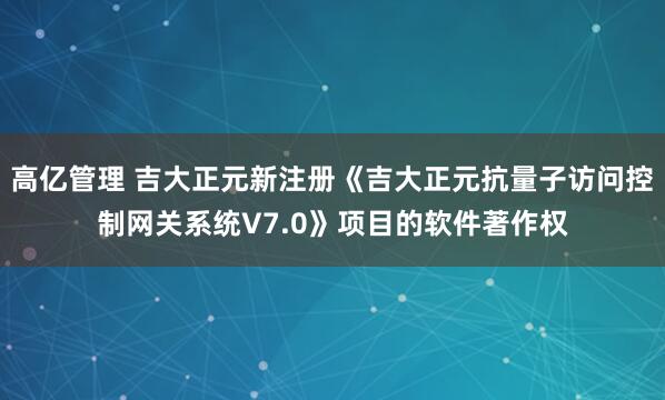 高亿管理 吉大正元新注册《吉大正元抗量子访问控制网关系统V7.0》项目的软件著作权
