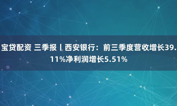 宝贷配资 三季报丨西安银行：前三季度营收增长39.11%净利润增长5.51%